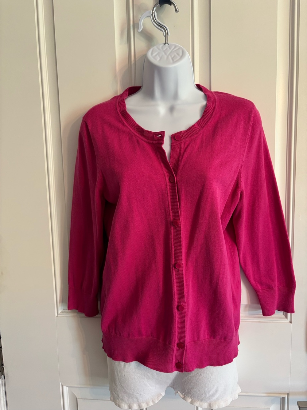 Talbots Petite Pima Cotton Cardigan in Fuchsia Pink